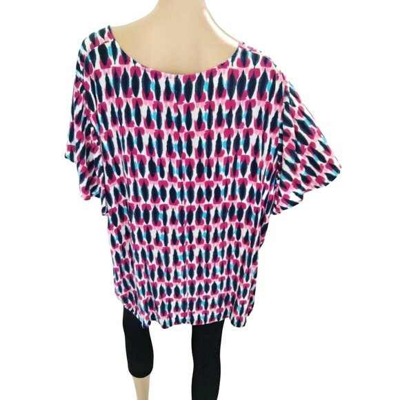 Lane Bryant Plus Size 34/36 Multicolor Abstract Pattern Top Short Sleeve Blouse - Picture 5 of 7